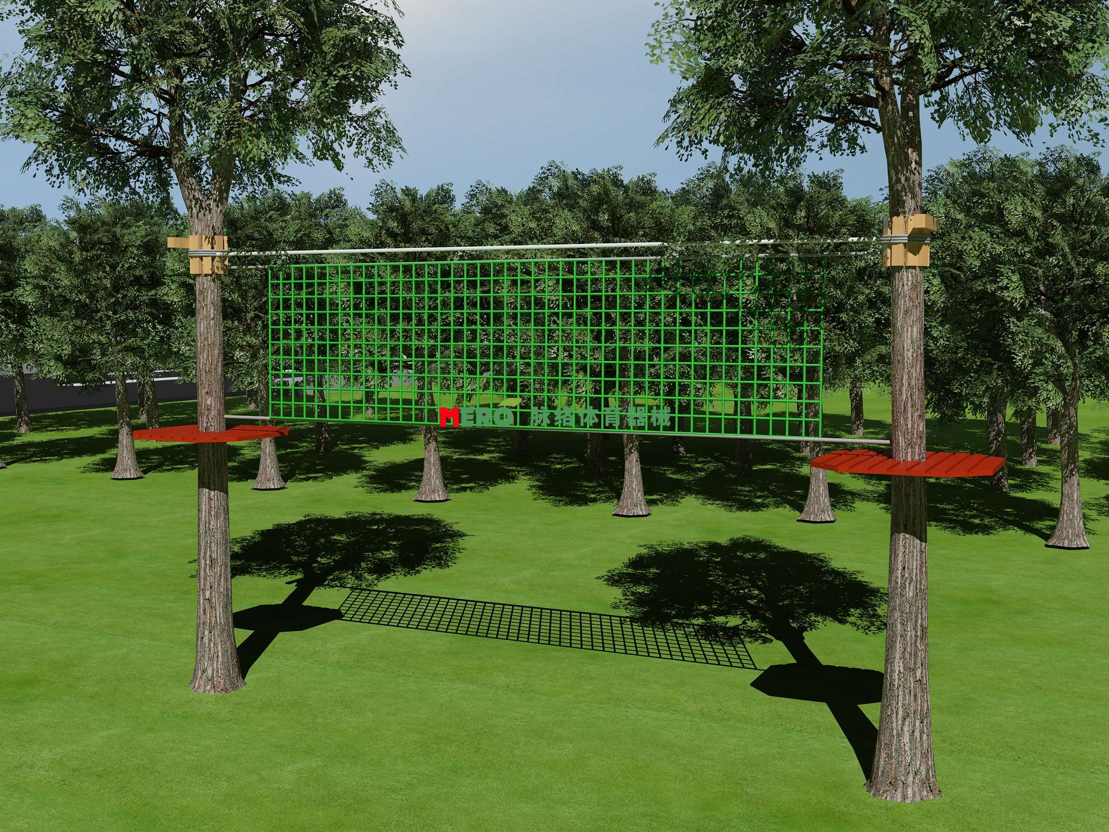 效果图-丛林绳网横渡 - 拓展研学器械|专业抱石攀岩墙|丛林探险-沧州